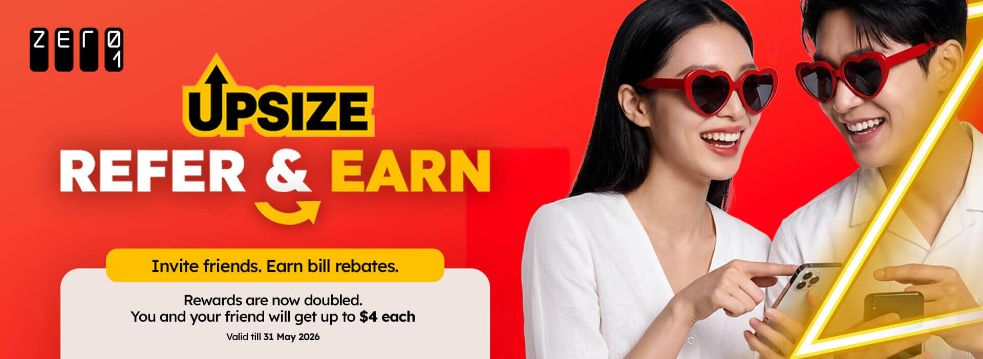 Zero1 Refer & Earn promotion offering bill rebates when you invite friends, with rewards doubled for a limited time.