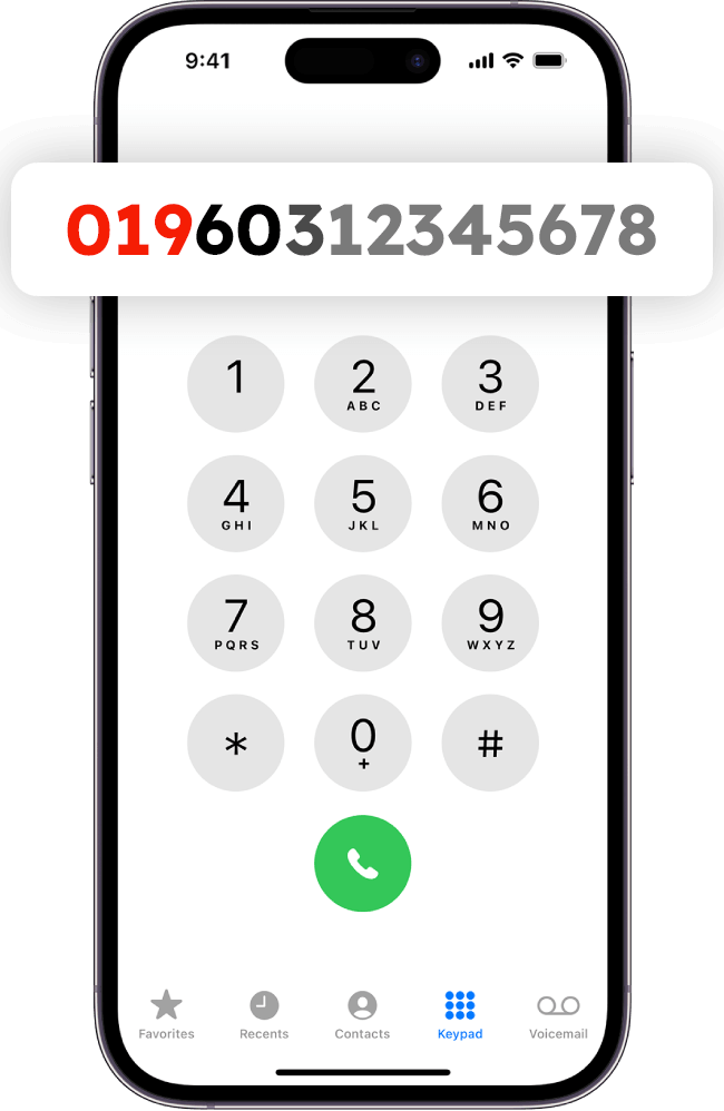 Example of making a 019 IDD call to a landline